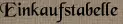 Einkaufstabelle Einkaufstabelle