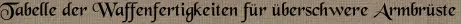 Tabelle der Waffenfertigkeiten für überschwere Armbrüste